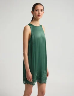 AMBER SATIN AND LACE DRESS