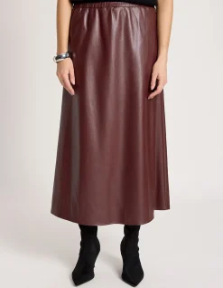 Amina Vegan Leather A Line Midi Skirt