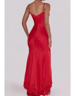 ANASTELLE HAND BEADED SATIN MAXI DRESS