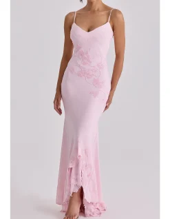 ANASTELLE'HAND BEADED SATIN MAXI DRESS