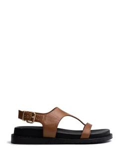 Anina Dark Cognac Leather Footbed Sandal