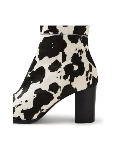 Askin Cow Print Block Heel Calf Boots