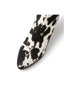Askin Cow Print Block Heel Calf Boots