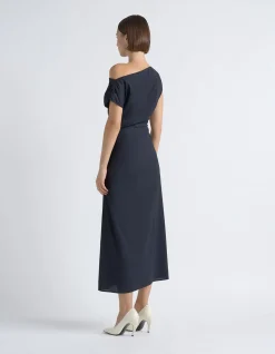 ASYMMETRICAL DRAPED MIDI DRESS