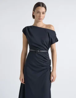 ASYMMETRICAL DRAPED MIDI DRESS
