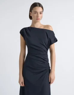 ASYMMETRICAL DRAPED MIDI DRESS