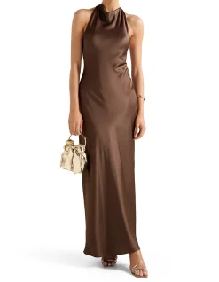 AUDREY SATIN BACKLESS MAXI DESS