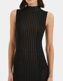 Azario Sheer Stripe Column Dress