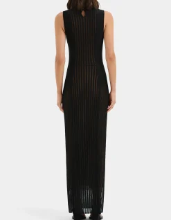 Azario Sheer Stripe Column Dress