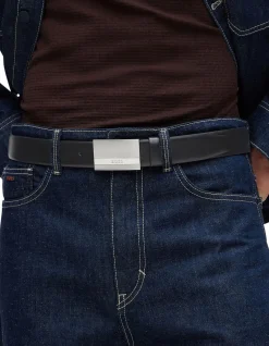 Baxton Leather Belt with Brushed Metal Buckle