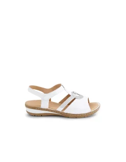 Bayi White Silver Leather Elastic Sandals
