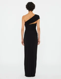 BEACH GLASS DRAPED JERSEY STRAPLESS MAXI DRESS