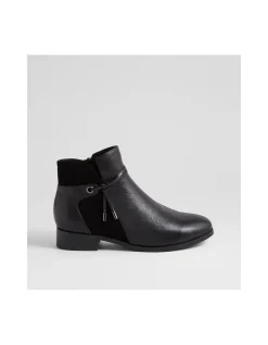 Bessi Black Leather Suede Ankle Boots