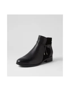 Bessi Black Leather Suede Ankle Boots
