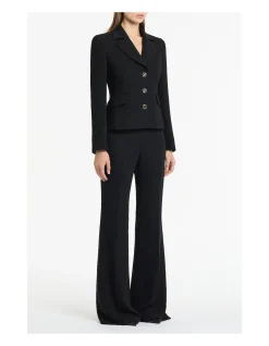 Black Crepe Fitted Waist Jewel Button Jacket
