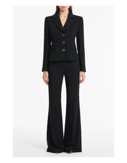 Black Crepe Fitted Waist Jewel Button Jacket