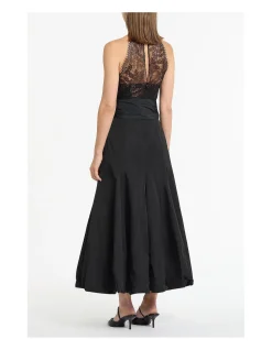 BLACK METALLIC LACE HALTER TOP