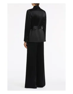 BLACK SATIN ACETATE TIE WAIST BLAZER