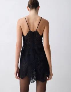 BLACK SCALLOPED LACE FLUX MINI DRESS