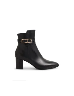 Blida Buckle Heel Leather Ankle Boots