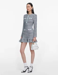 BLUE CHECK KNIT MINI DRESS