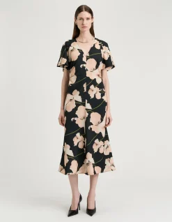 BLUSH POPPY SATIN BACK CREPE DRESS