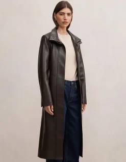 BONNIE VEGAN LEATHER FUNNEL TRENCH COAT