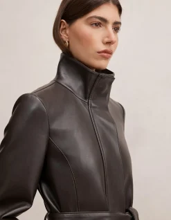 BONNIE VEGAN LEATHER FUNNEL TRENCH COAT