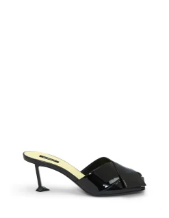 Boudoir Fold Sculpted Heel Leather Mules