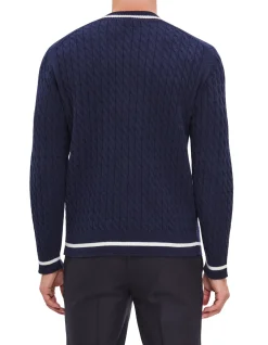 BRAIDED WOOL CREW KNIT JUMPER