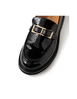 Brogane Gold Buckle Patent Leather Loafers
