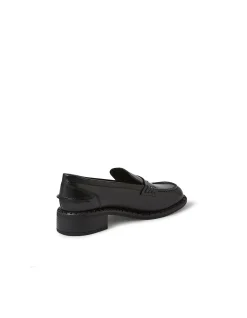 Bronya Low Stacked Heel Leather Loafers