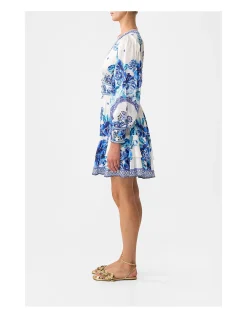 BUTTON FRONT FRILL DRESS