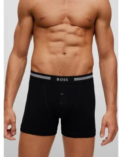 Button-fly cotton trunks with logo waistband