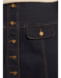 Button Front Denim Skirt - Dark Denim