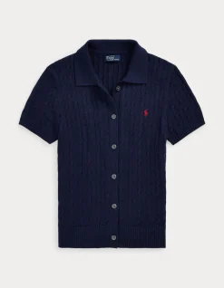 CABLE COTTON SHORT-SLEEVE POLO CARDIGAN