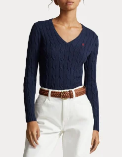 CABLE-KNIT COTTON V-NECK SWEATER