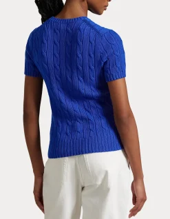 CABLE-KNIT COTTON SHORT-SLEEVE SWEATER