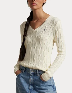 CABLE-KNIT COTTON V-NECK SWEATER