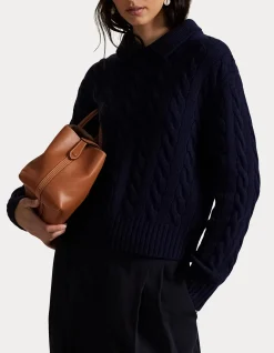 CABLE-KNIT WOOL-CASHMERE POLO SWEATER
