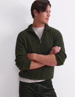 CABLE QUARTER KNIT ZIP