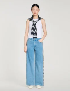 Calix Rhinestone Trim High Rise Wide Leg Jeans