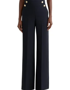 Carley Gold Button Wide Leg Trousers Navy