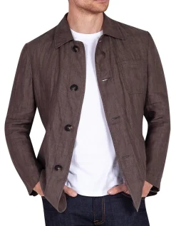 CARTER SHIRT JACKET - MID BROWN HERRINGBONE