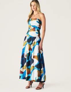 CELESTIA PRINT STRAPLESS DRESS