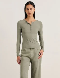 CELINA HENLEY LONG SLEEVE TOP