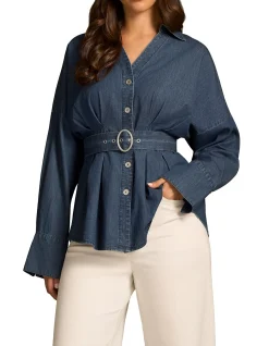 Chambray Belted Shirt - Dark Wash Denim