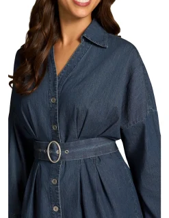 Chambray Belted Shirt - Dark Wash Denim