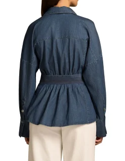 Chambray Belted Shirt - Dark Wash Denim