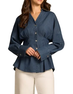 Chambray Belted Shirt - Dark Wash Denim